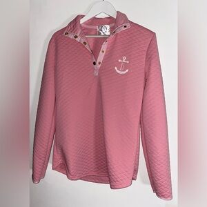 The Bella Bean Shop Women’s Quilted Pullover Top Pink & White Embroidered L/XL